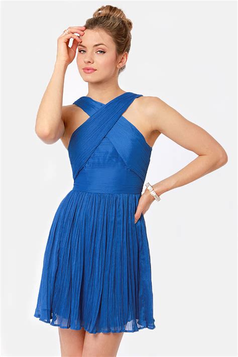 Bb Dakota Kiefer Dress Cobalt Blue Dress Pleated Dress 90 00 Lulus