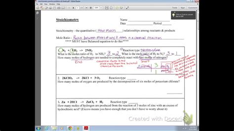 Mole To Mole Stoich Video Notes Youtube