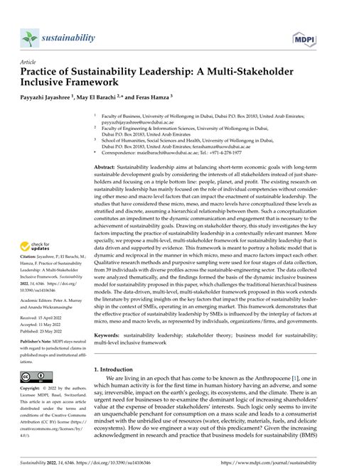 Pdf Practice Of Sustainability Leadership A Multi Stakeholder Inclusive Framework