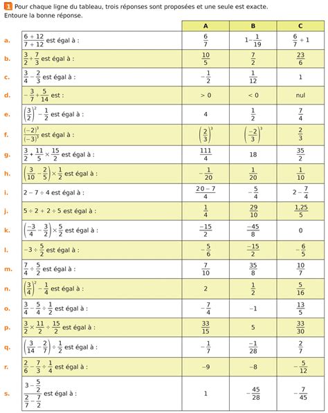 Nombres Rationnels Op Rations En Criture Fractionnaire Exercice N