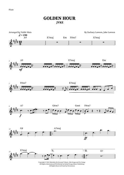 Golden Hour Arr Valdir Maia By Jvke Sheet Music For Flute Solo At