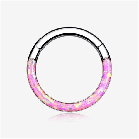 Implant Grade Titanium Brilliant Fire Opal Lined Front Facing Seamless