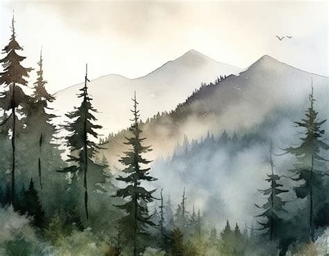 Appalachian Mountains Painting Misty Pine Trees Art Print From - Etsy