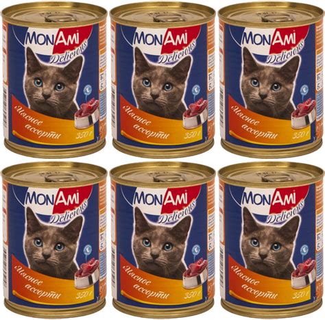 Mon Ami Консервированный корм для кошек Мясное ассорти 350г, 6 шт ...