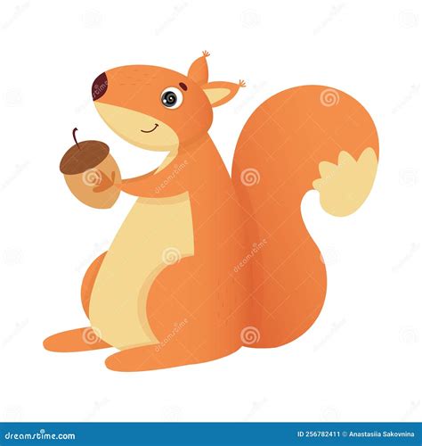 Cute Cartoon Squirrel With Acorn Stock Vector Illustration Of Tail