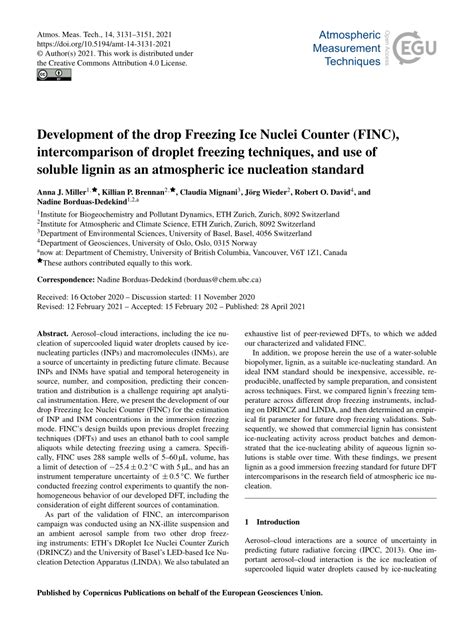 Pdf Development Of The Drop Freezing Ice Nuclei Counter Finc