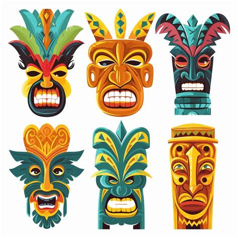 Premium Vector Tiki Tribal Mask Hawaiian Design Elements Vector