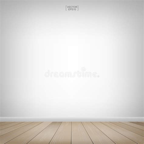 Empty Wooden Room Space With White Wall Background Vector Illustration