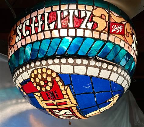 Vintage Schlitz Beer Tiffany Style Hanging Globe Dome Ceiling Light