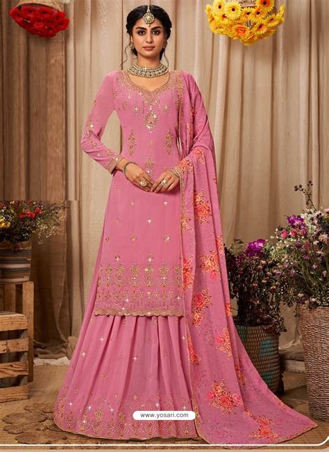 Buy Light Pink Designer Party Wear Faux Georgette Wedding Suit