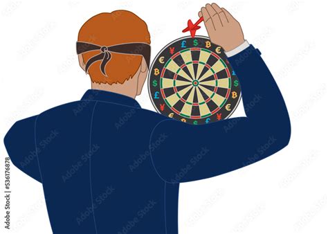 Businessman Wearing Blindfold Throwing Dart At Dart Board With