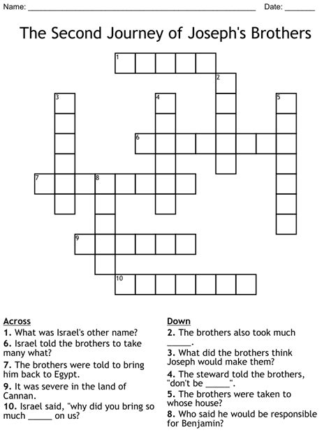 The Second Journey Of Joseph S Brothers Crossword WordMint