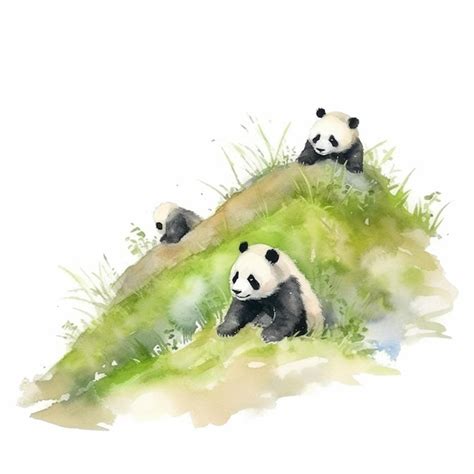 Premium Ai Image There Are Two Pandas Sitting On A Hill With Grass