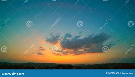 Beautiful Sunset Sky Above Clouds With Dramatic Light Stock Image