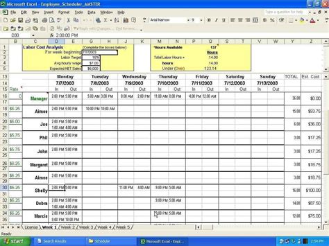 Schedule Spreadsheet Template Excelxo