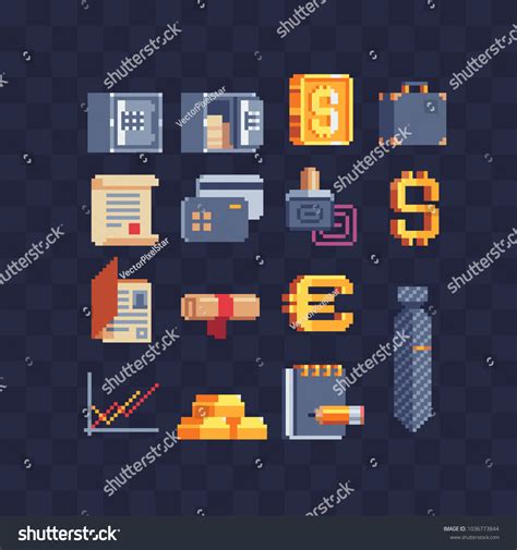 Business Elements Pixel Art Icons Set Stock Vector Royalty Free