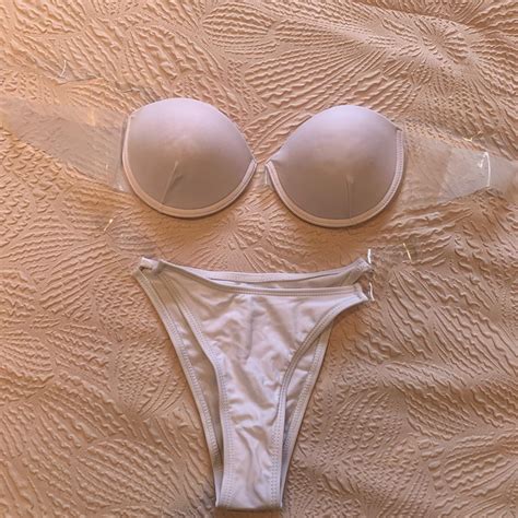 White Bikini With Clear Straps Never Worn Depop