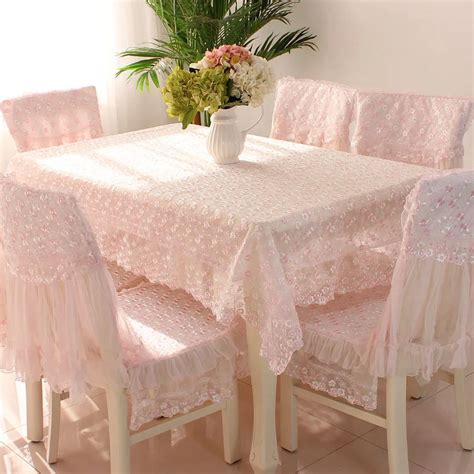 Pink Embroidered Tablecloth Lace Table cloth Chair Cover Rectangle Table Cover Rural Style Table ...