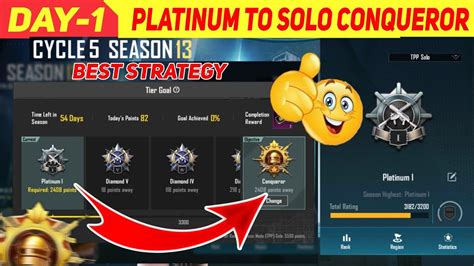 Day 1 Platinum To Solo Conqueror Rank Push Best Strategy BGMI Solo