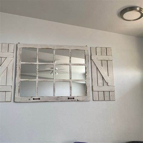 Farmhouse Wall Decor Window Mirror With Shutters Rustic Etsy