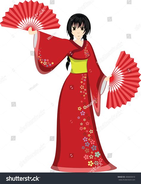 Japan Style Anime Girl Dancing Fan Stock Vector Royalty Free