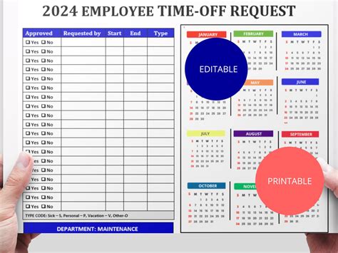 2024 Calendar Employee Time-off Request Planner: PTO & Vacation, Leave ...