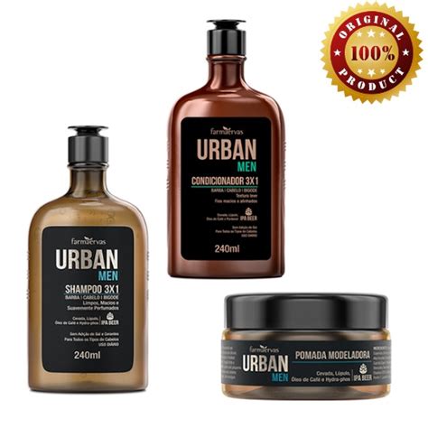 Kit Shampoo Masculino Condicionador Urban Men 3x1 Pomada Modeladora Submarino