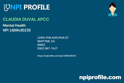 Claudia Duval Apcc Npi 1689430233 Counselor In Whittier Ca
