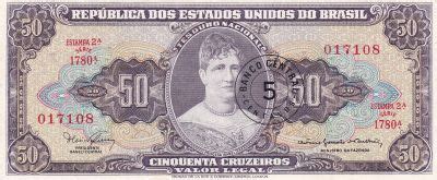 Banknote Brazil 5 Centavos On 50 Cruzeiros Princess Isabel ND 1966