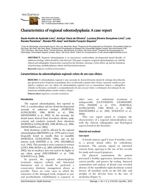 (PDF) Characteristics of regional odontodysplasia: A case report