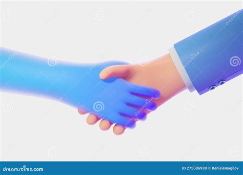 3d Rendering Cartoon Handshake Human And Robot Cooperation Stock