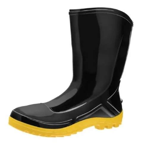 Bota Pvc Impermeável Preta Solado Amarelo Forro Padeiro MercadoLivre