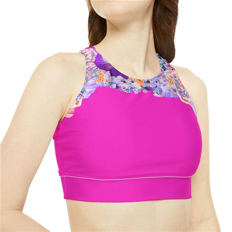 Bikini Top High Neck Crop Swimsuit Women S Sportswear Bra Top Athletic Wear Floral Top