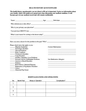 Fillable Online Health History Questionnaire Docvmdcom Fax Email