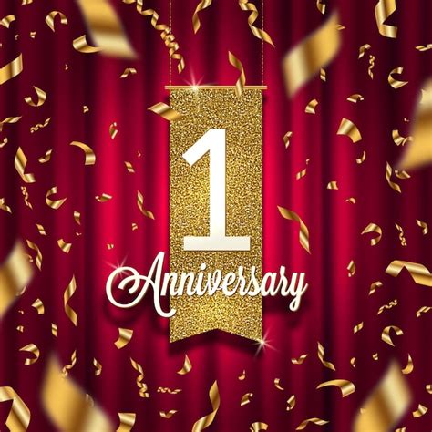 Premium Vector One Year Anniversary Golden Sign And Golden Confetti