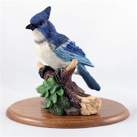 Blue Jay Figurine On Wood Base Animal Decor