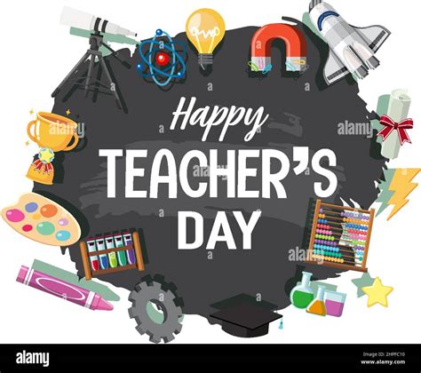 Happy Teachers Day Banner With School Stuffs Illustration Stock Vector