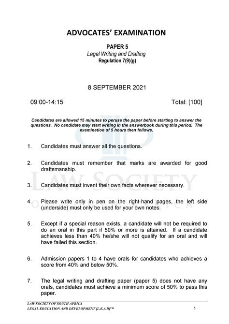 Paper 5 Legal Writing And Drafting F Law Society Of South Africa Legal Education And