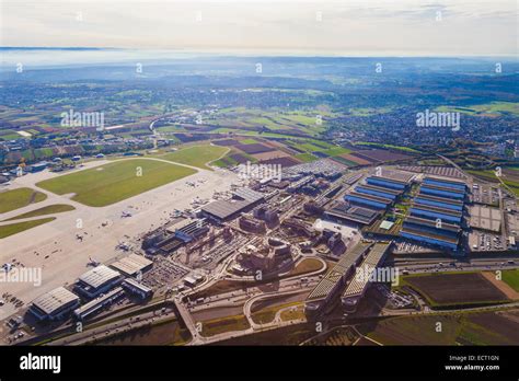 Germany Baden Wuerttemberg Stuttgart Aerial View Of Airport And Trade