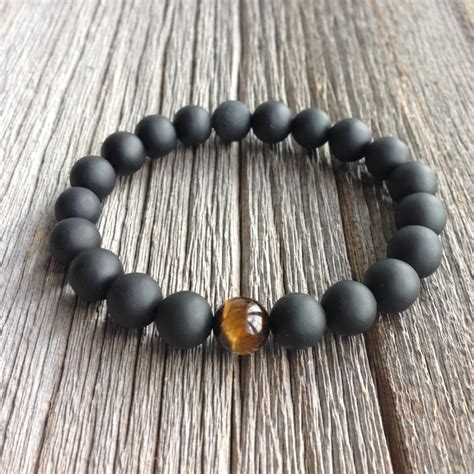 Men S Beaded Bracelet Mm Or Mm Matte Onyx And Tiger