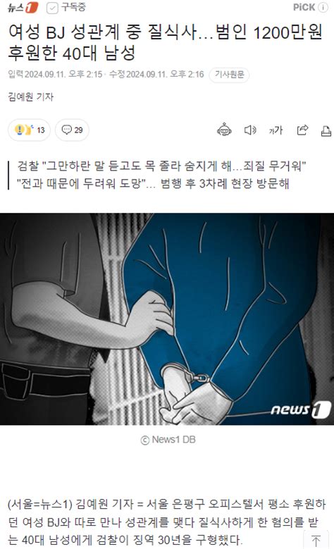 여성 Bj 성관계중 질식사범인 1200만원 후원 40대 남성 포텐 터짐 최신순 에펨코리아