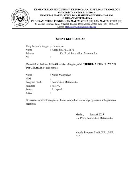 Format Surat Acc Jurnal Fmipa Kementerian Pendidikan Kebudayaan