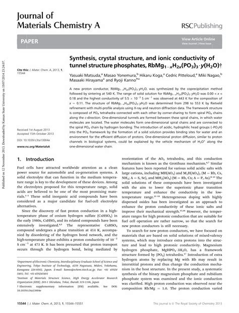 PDF Synthesis Crystal Structure And Ionic Conductivity Of Tunnel