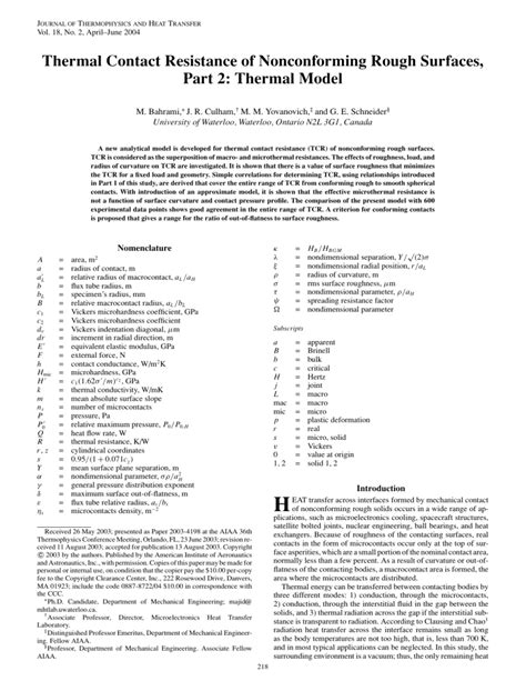 Thermal Contact Resistance Of Nonconforming Rough Surfaces Part 2