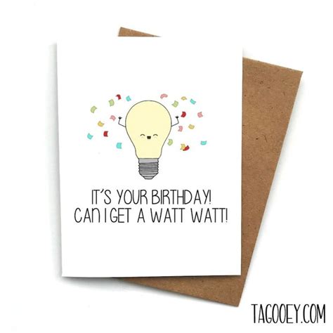 Birthday Card Funny WATT PUN Watt Watt Birthday Card Birthday Card