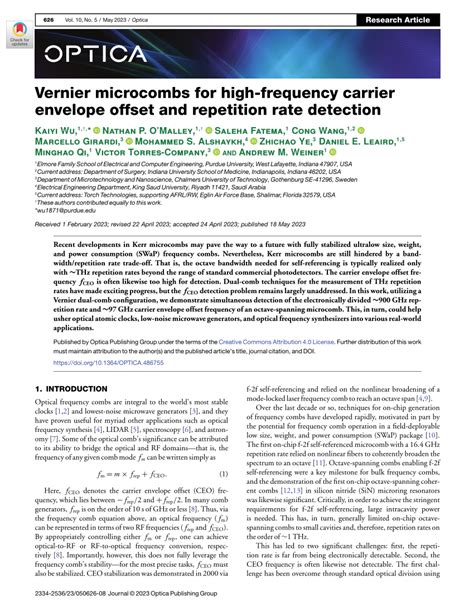 Pdf Vernier Microcombs For High Frequency Carrier Envelope Offset And