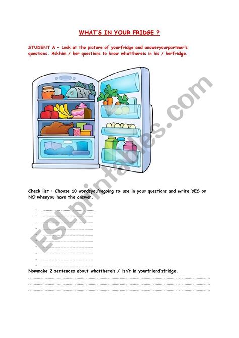 WHATS IN YOUR FRIDGE ESL Worksheet By Catyli