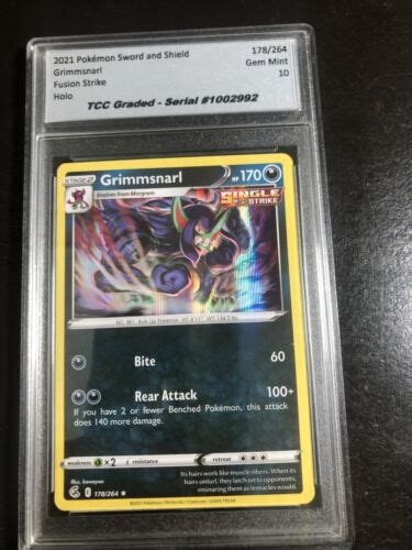 Pokemon Fusion Strike Grimmsnarl Holo Tcc Graded Gem Mint Ebay