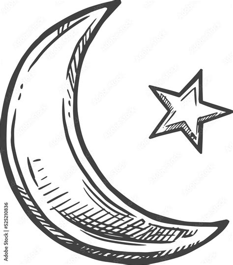 Crescent Moon and star isolated Hilal sketch Stock Illustration | Adobe ...