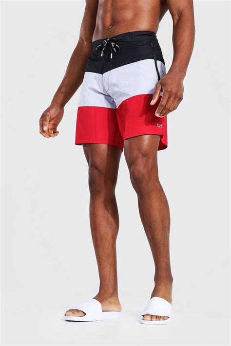 Man Colourblock Board Swim Short Boohoo Uk